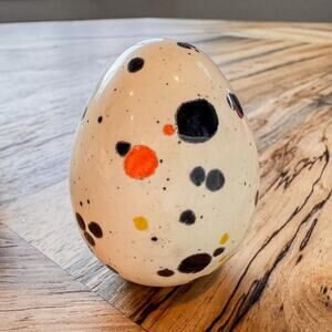 Vintage Ceramic Splatter Paint Speckled Easter Egg Decor, 3”